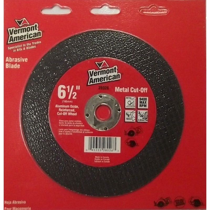 Vermont American 28026 6-1/2" Abrasive Cut Off Wheel for Metal 5/8" Arbor