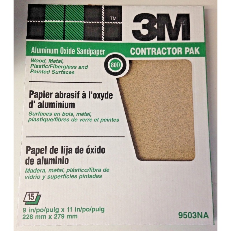 3M 9503NA 9" x 11" 80D Grit Aluminum Oxide Sandpaper 15 Sheets
