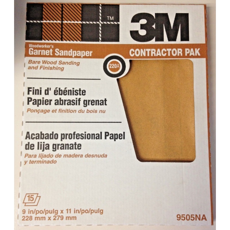 3M 9505NA 9" x 11" 220A Grit Garnet Sandpaper Bare Wood / Finishing 15 Sheets