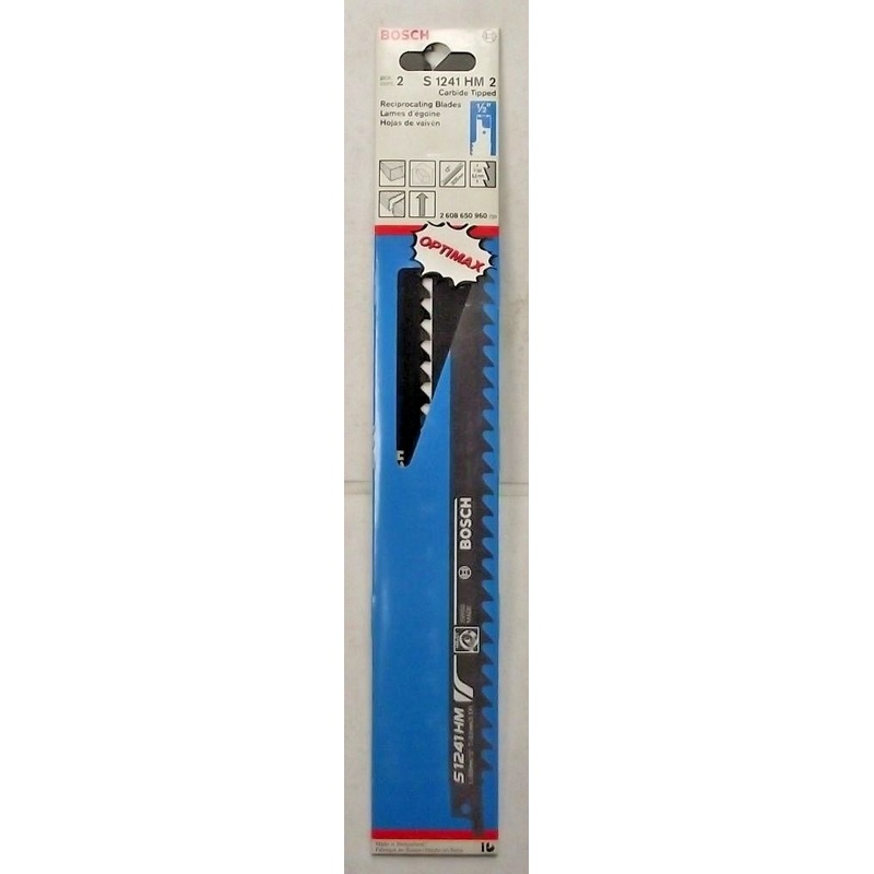 Bosch S 1241 HM 2 12 x 3 TPI Carbide Tipped Recip Saw Blades 2pk