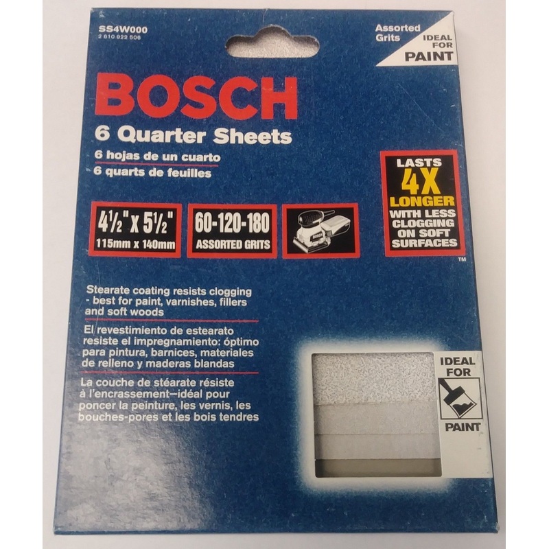 Bosch SS4W000 60-120-180 Assorted Grits 4-1/2" x 5-1/2" Sanding Sheets (6 Discs)