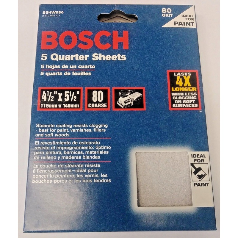 Bosch SS4W080 5 Piece 80 Grit 4-1/2" x 5-1/2" General Purpose Sanding Sheets