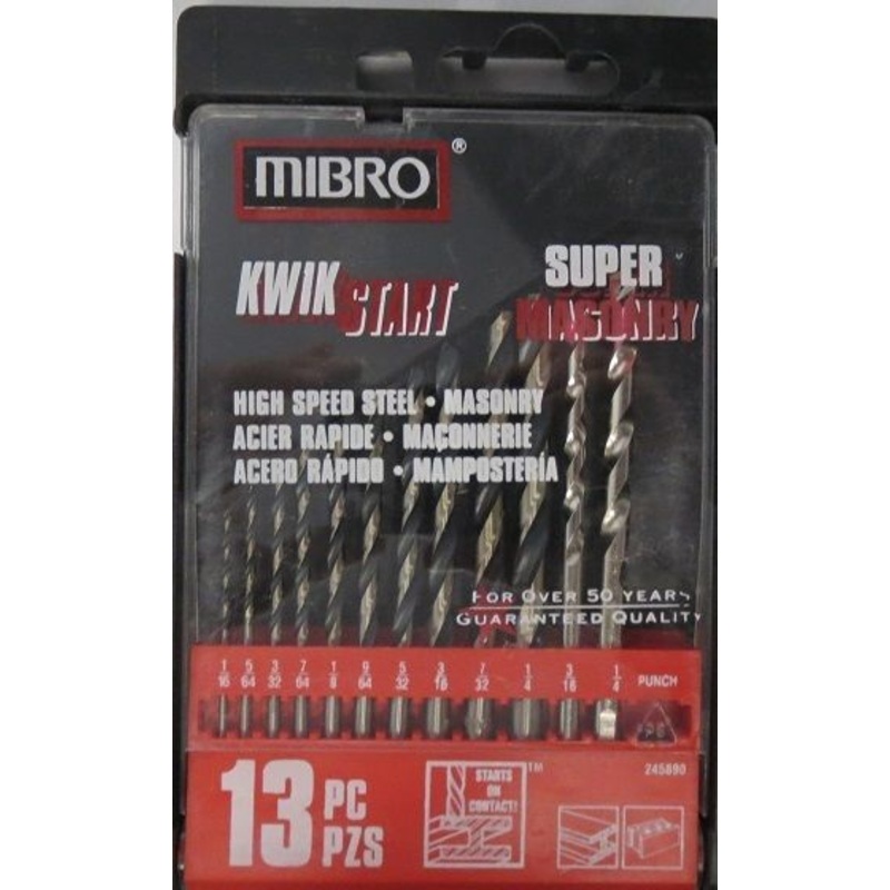 Mibro 245890 13 Piece HSS Metal Masonry Drill Bit Set