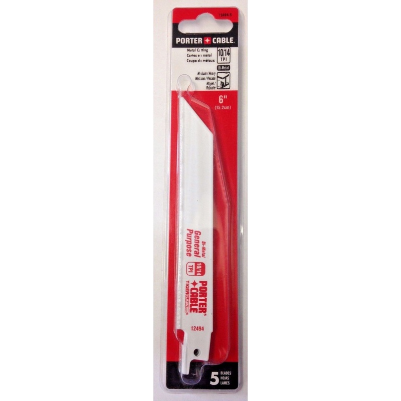 Porter Cable 12494-5 6" 10/14 TPI Bi-Metal Metal Cutting Reciprocating Saw Blade