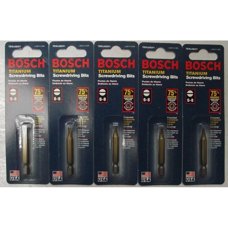 Bosch TDSL68201 6-8 x 2" Slotted Titanium Screw Tip BIts 5pcs. USA