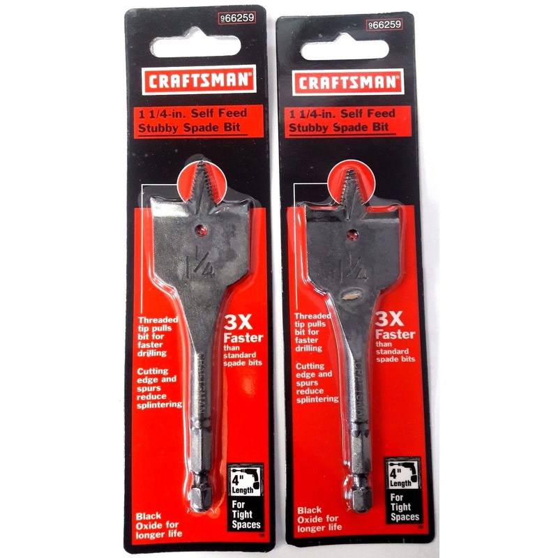 Craftsman 66259 1-1/4" x 4" Stubby Self Feed Spade Drill Bit 2PKS