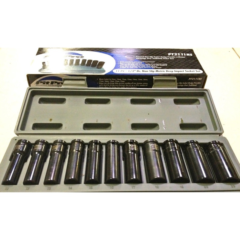 Sunex Pit Pro PT2111NS 11pc 1/2" Drive Non-Slip Metric Deep Impact Socket Set