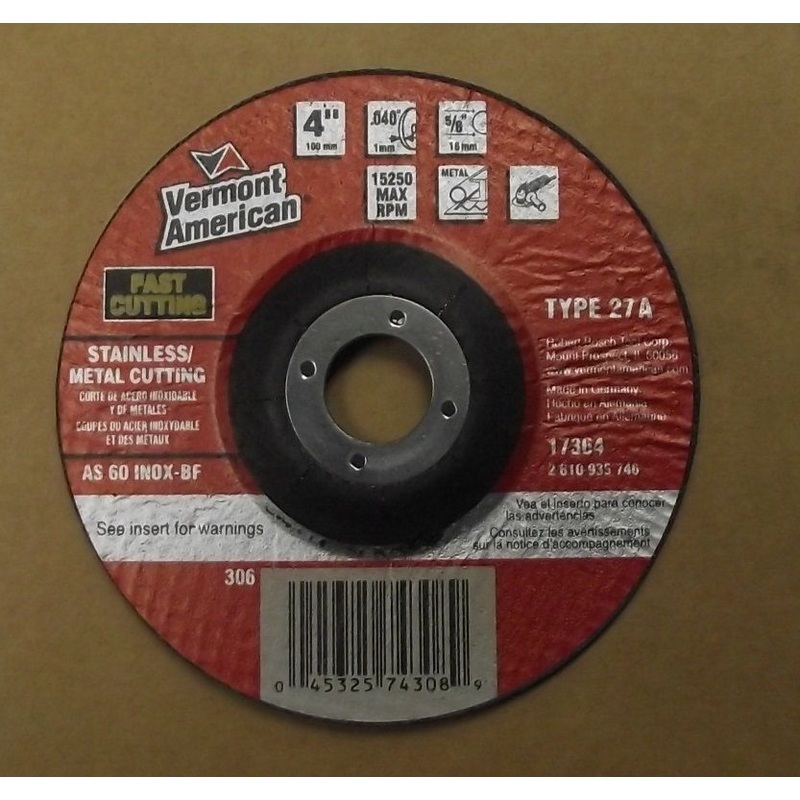 Vermont American 17364 4" x .040" x 5/8" Cut-Off Wheels Type 27 (25pcs) Germany