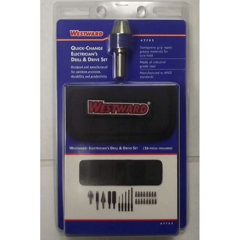 Westward 6YF82 26pc Quick Change Electricians Drill & Drive Set With Step Drill