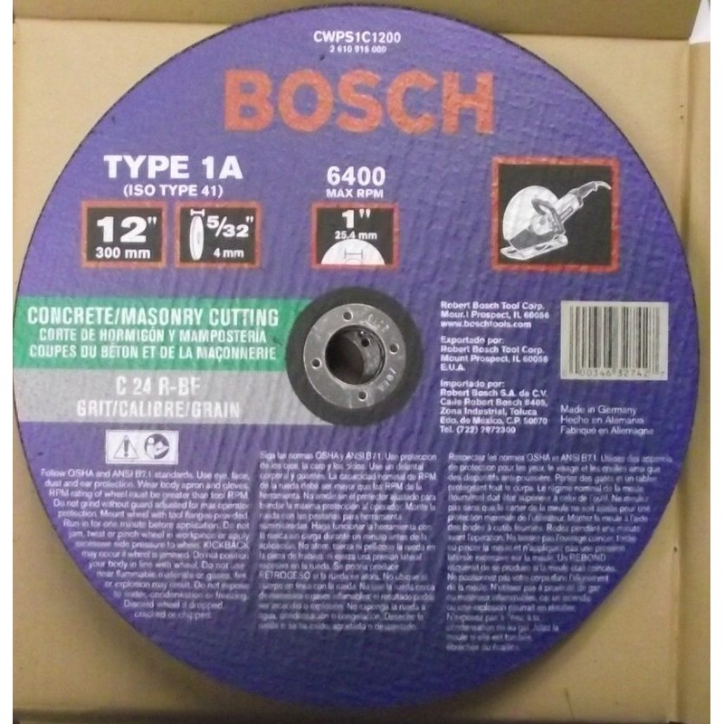 Bosch CWPS1C1200 Concrete & Masonry Cutting Wheel 12 x 5/32 x 1 10Pcs Germany