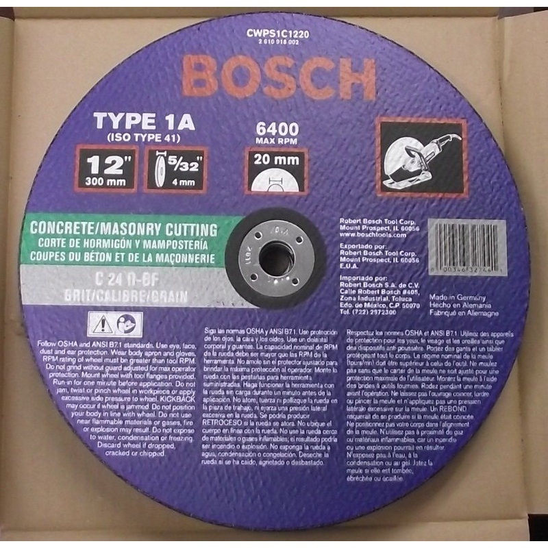 Bosch CWPS1C1220 Concrete & Masonry Cutting Wheel 12 x 5/32 x 20mm 10Pcs Germany