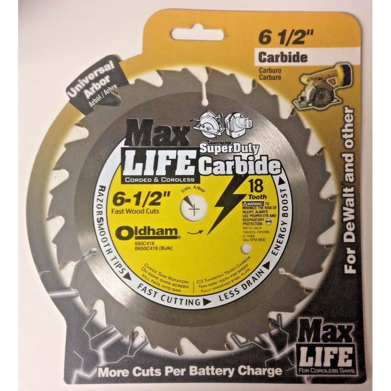 Oldham 650C418 6-1/2" x 18 Tooth Super Duty Carbide Saw Blade Univ. Arbor Carded