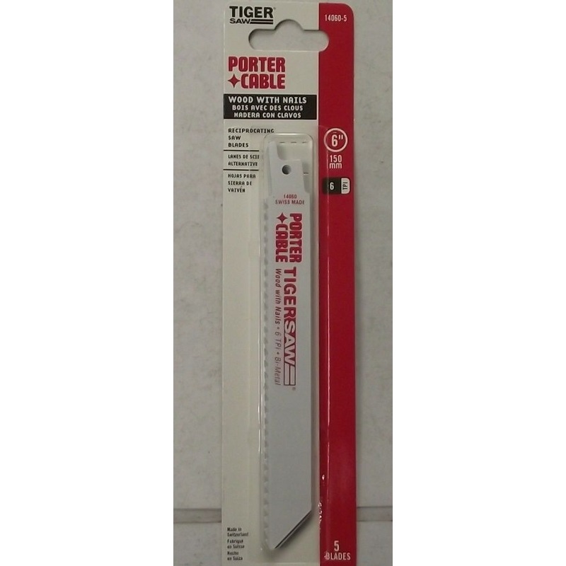 Porter Cable 14060-5 6" 6TPI  Wood Bi-Metal Reciprocating Blade 5pk