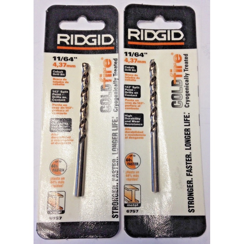 Ridgid 6757 11/64" Cobalt Drill Bit For Metal Non-Slip Shank 2PKS