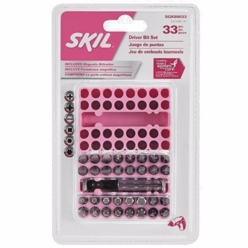 Skil SGK89033 33PC Driver Bit Set & Mag Bit Holder & Case Susan G Komen Inspired
