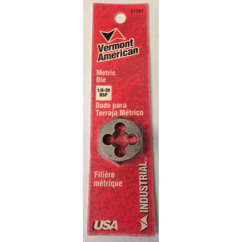 Vermont American 21281 1/8-28 BSP Hexagon Metric Die Carbon Steel RH USA
