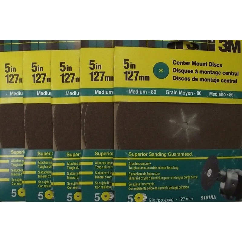 3M 5" Center Mount Sanding Discs Sandpaper 80 Grit 25 Discs 5-5 Packs 9151NA