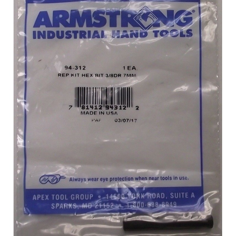 Armstrong 94-312 7mm Replacement Hex Bit 3/8" Drive USA