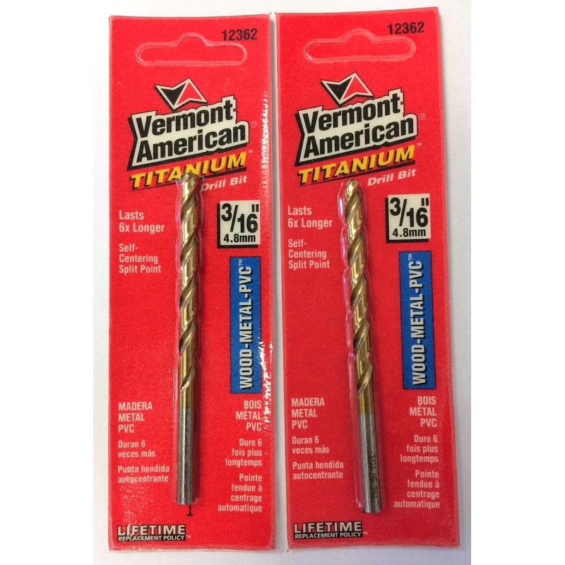 Vermont American 12362 3/16" Titanium Split Point Drill Bit 2 Packs