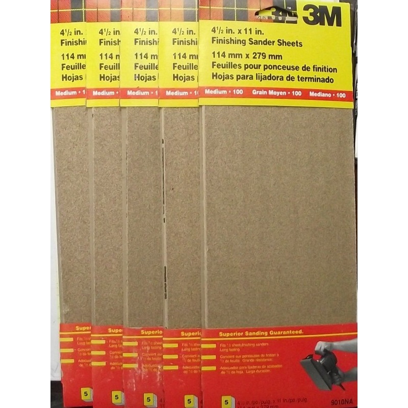 3M 9010NA 1/3 Sheet Clamp On Sandpaper 100 Grit 5pcs. x 5Packs 25 Sheets