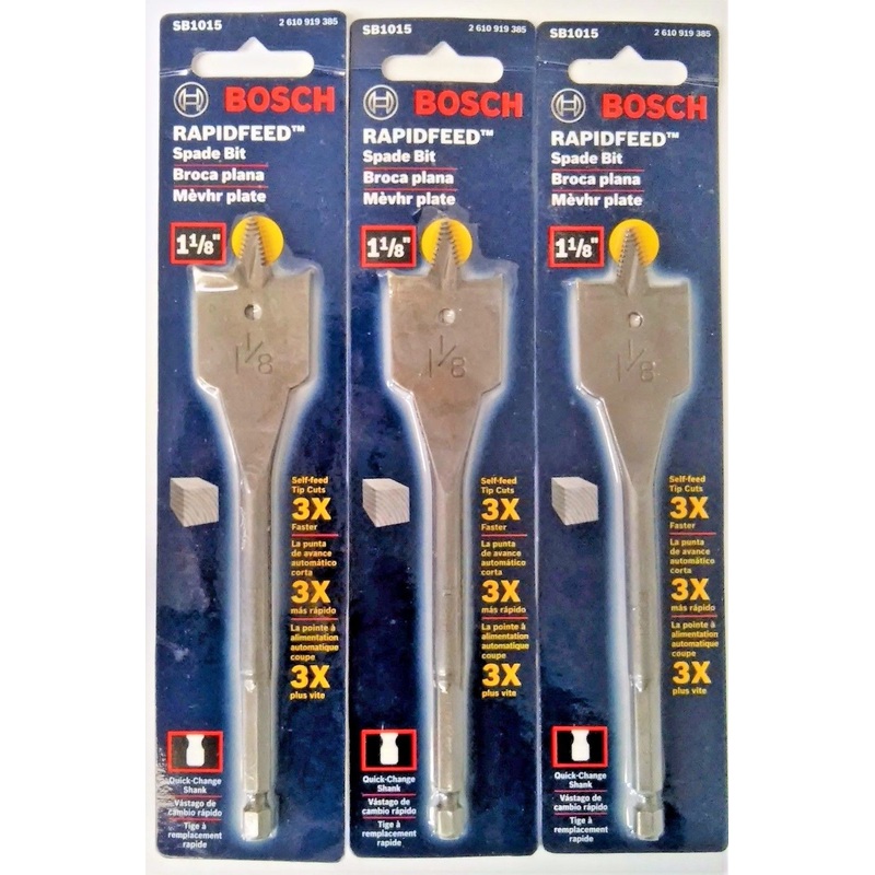Bosch SB1015 1-1/8'' x 6'' Rapid Feed Spade Drill Bit 3PKS