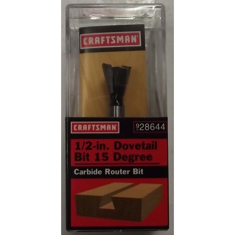 Craftsman 28644 1/2" Dovetail Carbide Router Bit 1/4 Shank 15 Degree