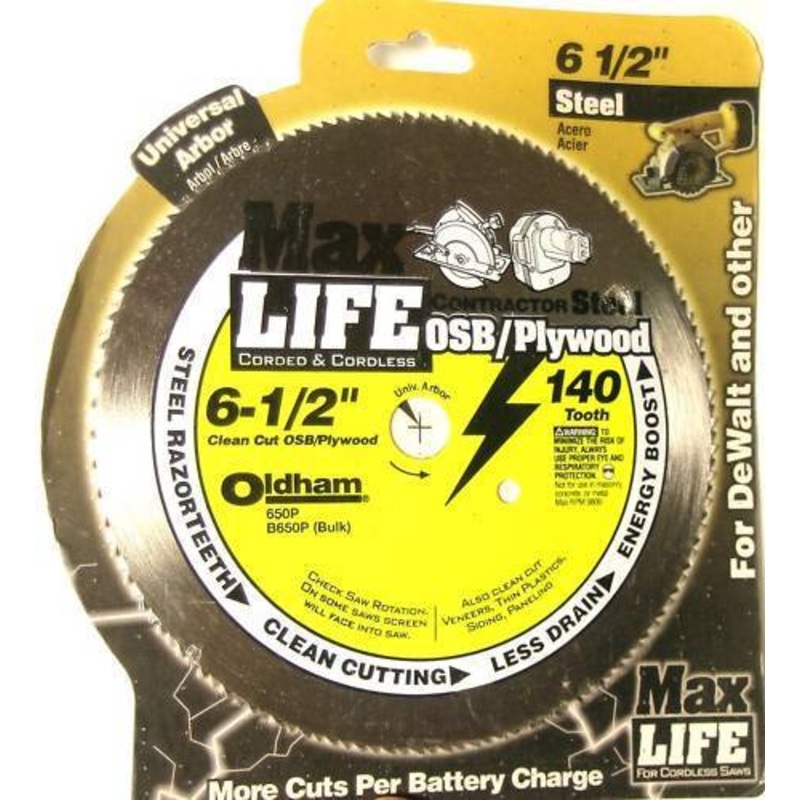 Oldham 650P Max Life Saw Blade 6 1/2" Plywood 140 Tooth Packaged