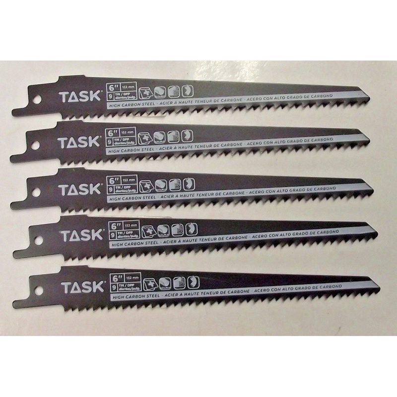 Task Tools T22181 6" x 9 TPI High Carbon Steel Recip Saw Blade 5pcs Swiss