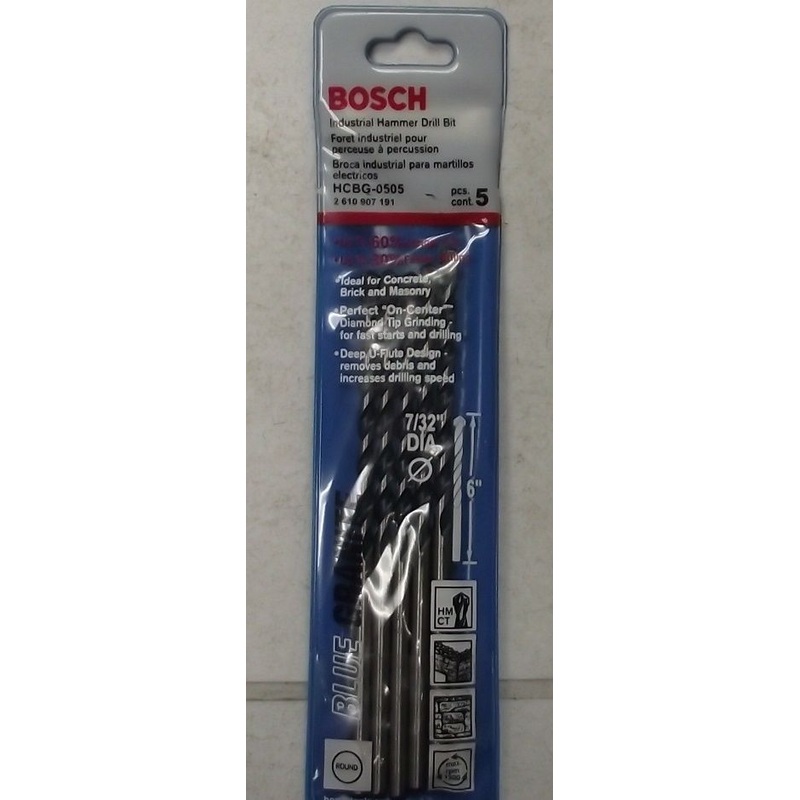 BOSCH HCBG-0505 7/32" x 4" x 6" Carbide Hammer Drill Bit 5pcs. Germany