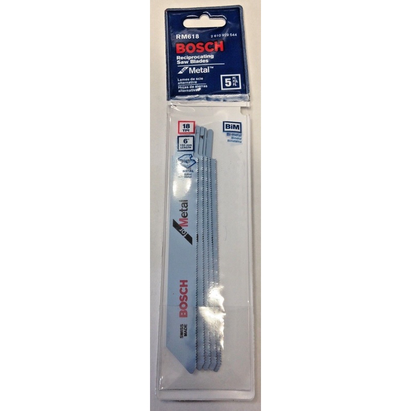 Bosch RM618 6" x 18 TPI Bi-Metal Reciprocating Saw Blades For Metal 5 Pack