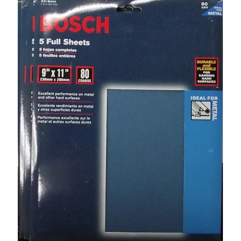 Bosch SS1B080 80 Grit 9" x 11" Sandpaper, Italy (5-packs of 5pcs)