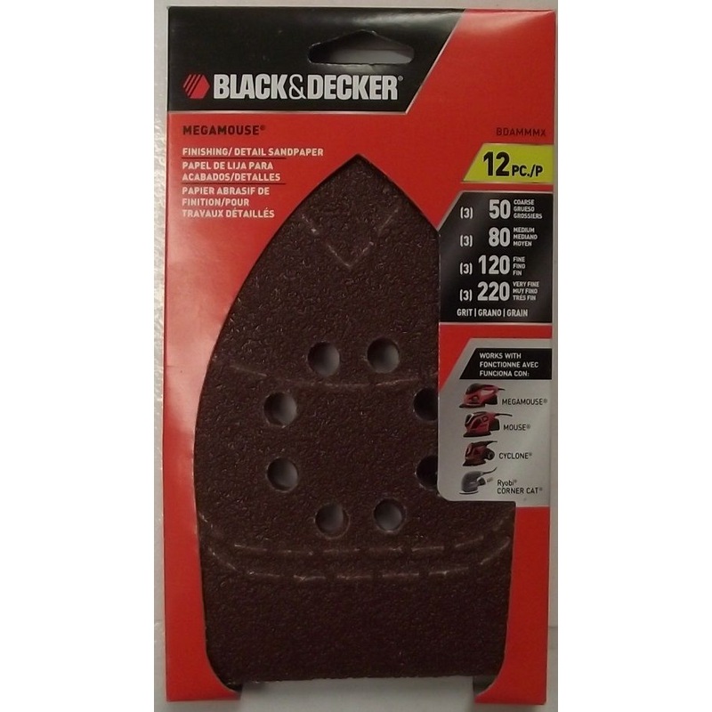 Black & Decker BDAMMMX Mega Mouse Assorted Sandpaper 12-Pack