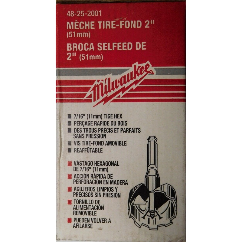 Milwaukee 48-25-2001- 2" Bit With 7/16" Shank Selfeed Drill Bit USA