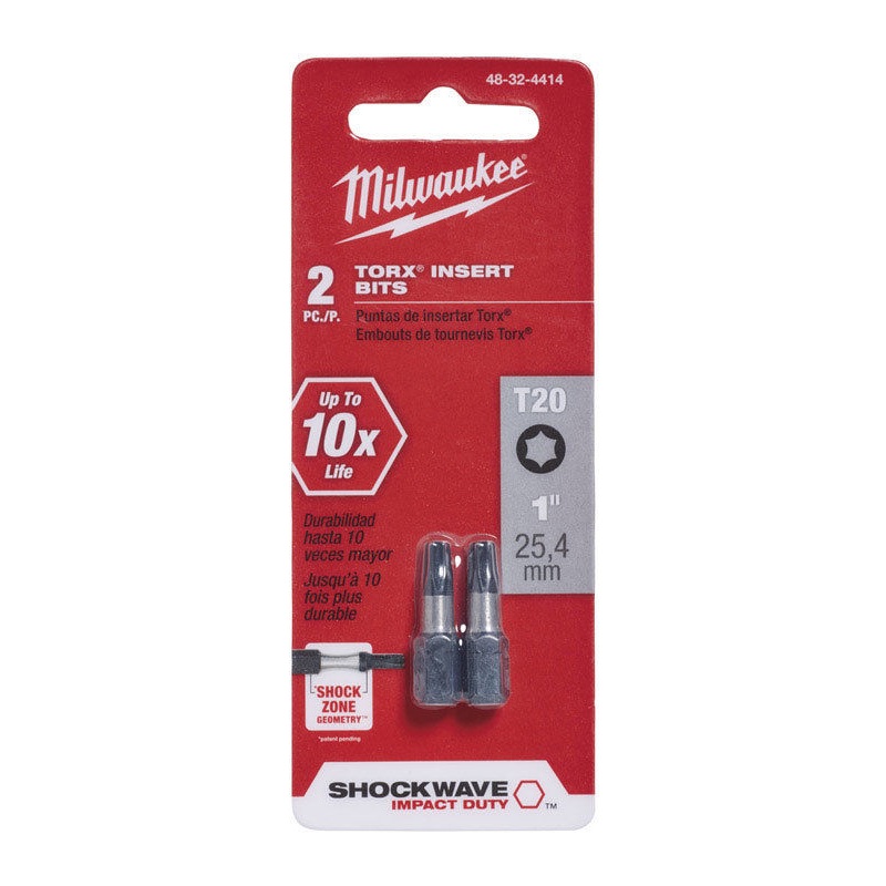 Milwaukee 48-32-4414 2 Piece T20 Torx Insert Bits 1" (Milwaukee Bin)