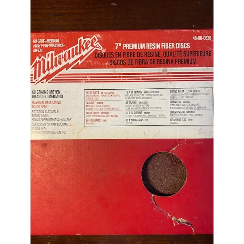 Milwaukee 48-80-0826 Sanding Disc 7" 60 Grit 5pc Pack USA