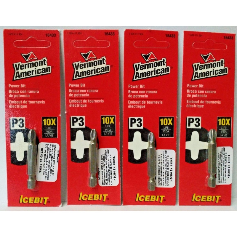 Vermont American 16433 #3 x 2" Phillips Iso Temp Power Screwdriver Bit Tips 4PK
