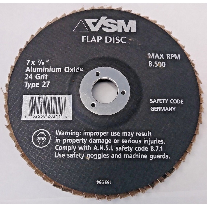 VSM 163 954 7" x 7/8" Aluminum Oxide 24 Grit Type 27 Flap Disc Germany