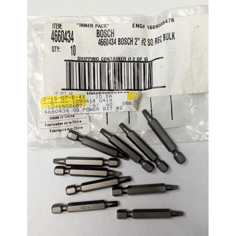 Bosch 4660434 #2 Square 2" Long Power Bits 10pc