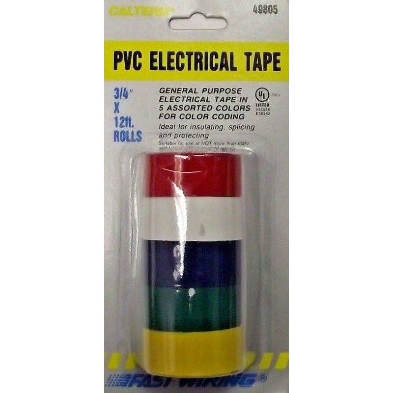 Calterm 49805 PVC Electrical Tape 5 Asst. Colors 3/4" x 12' Rolls