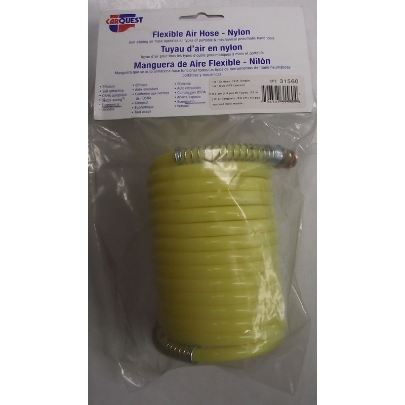Carquest 31560 12ft Flexible Air Hose 1/4" I.D. 1/4" Male NPT USA