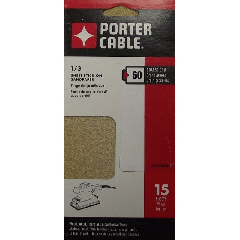 Porter Cable 763800615 1/3 Sheet PSA 60 Grit 15PK