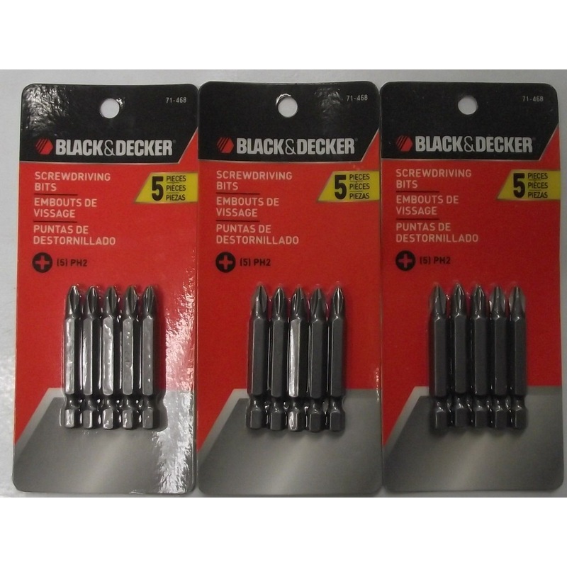 Black Decker 71-468 3-5 Piece Packs #2 Phillips x 2" Screw Driving Bit Tips