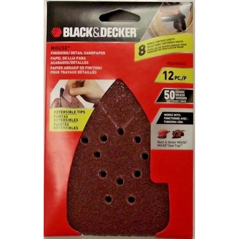 Black & Decker BDAM050C 50 Grit Mouse Sand Paper (12-Pack)