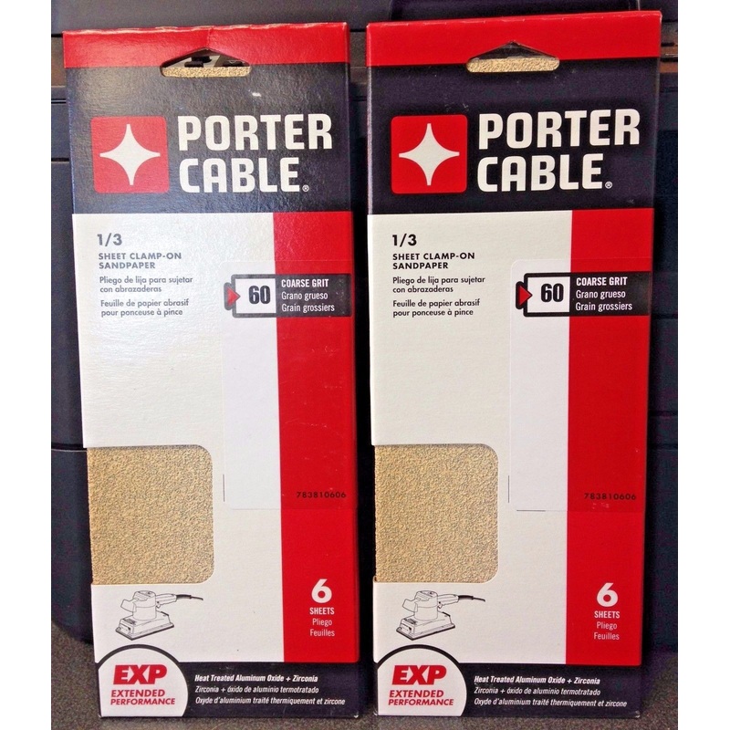 Porter Cable 783810606 6 Sheets 1/3 Sheet Clamp On Sandpaper 60 Coarse Grit 2PKS