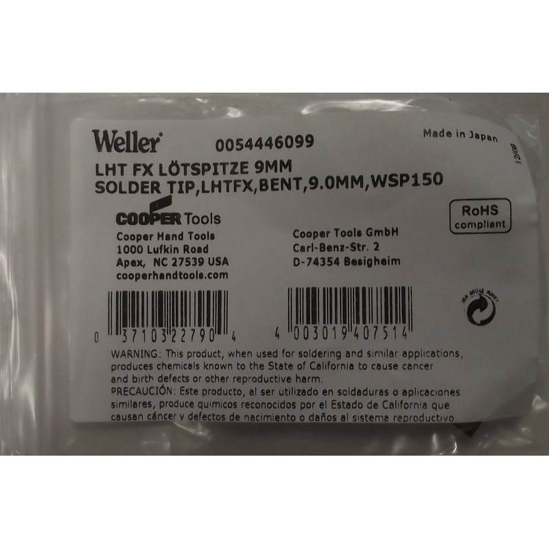 Weller 0054446099 Bent Chisel 9.0 mm Soldering Tip for WSP150 Soldering Pencil