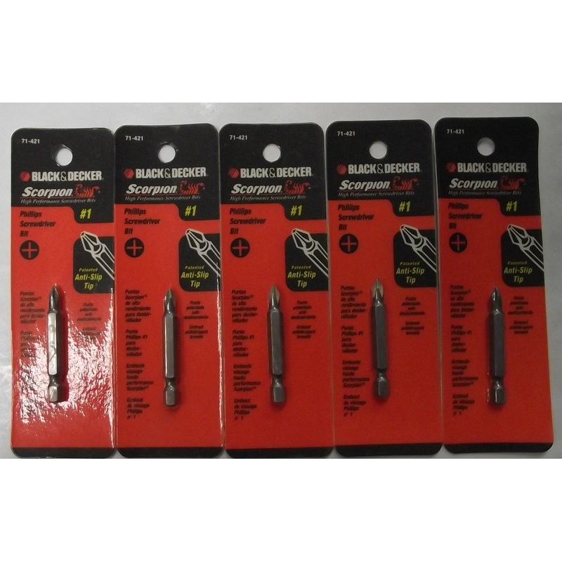 Black Decker 71-421 Scorpion #1 Phillips x 2" Screw Driving Bit Tips 5pcs.