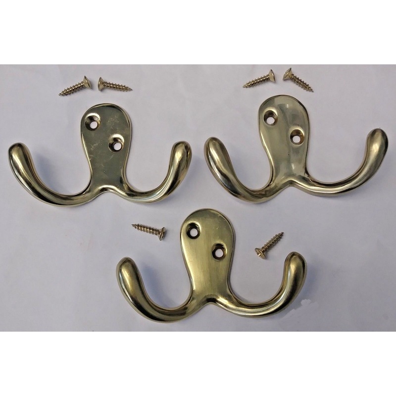 Brainerd 50357 Solid Brass 2 Prong Robe Hook (3 Packs)