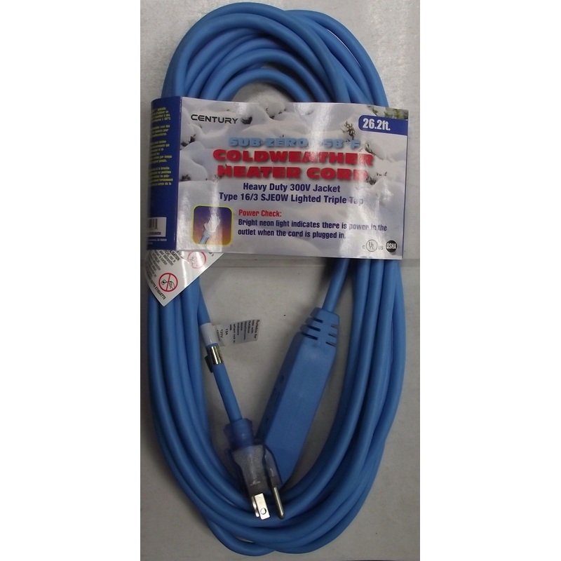 Century D15636008 26.2 FT. Sub Zero Heater Block Extension Cord Triple Lighted