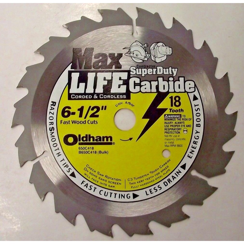 Oldham B650C418 6-1/2" Super Duty Carbide Saw Blade Universal Arbor 18 Tooth