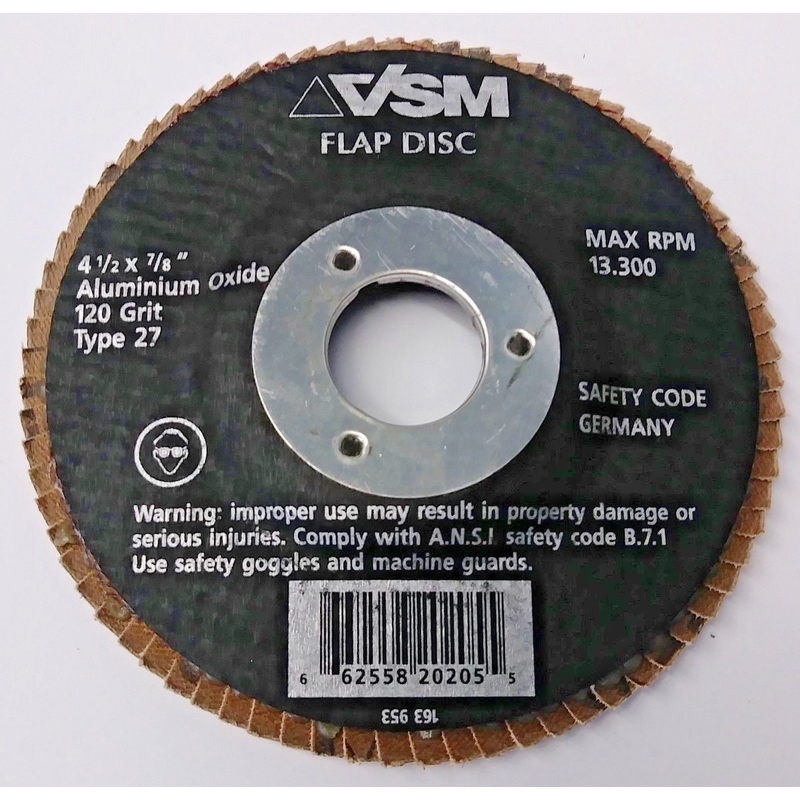 VSM 163 953 4-1/2" x 7/8" Aluminum Oxide 120 Grit Type 27 Flap Disc Germany